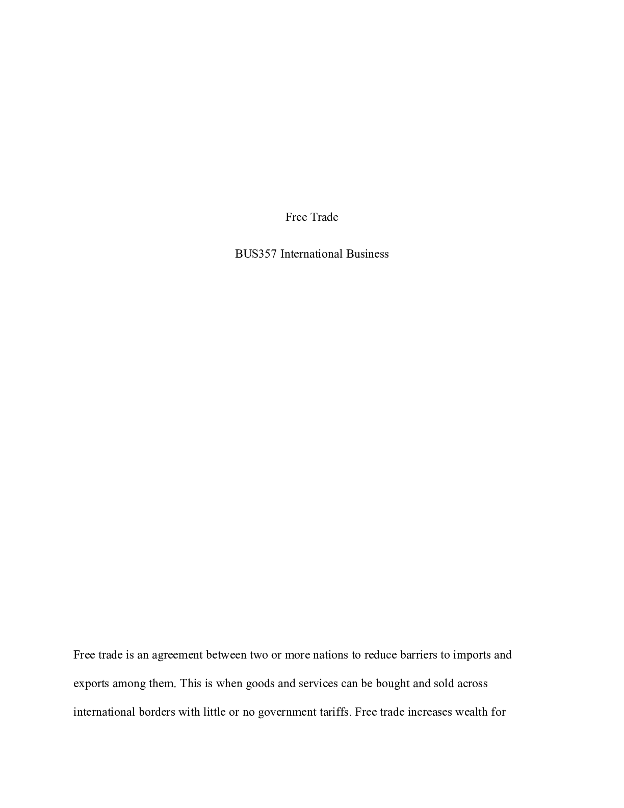 Preview image of Free Trade Week 2 Assignment BUS357.docx document